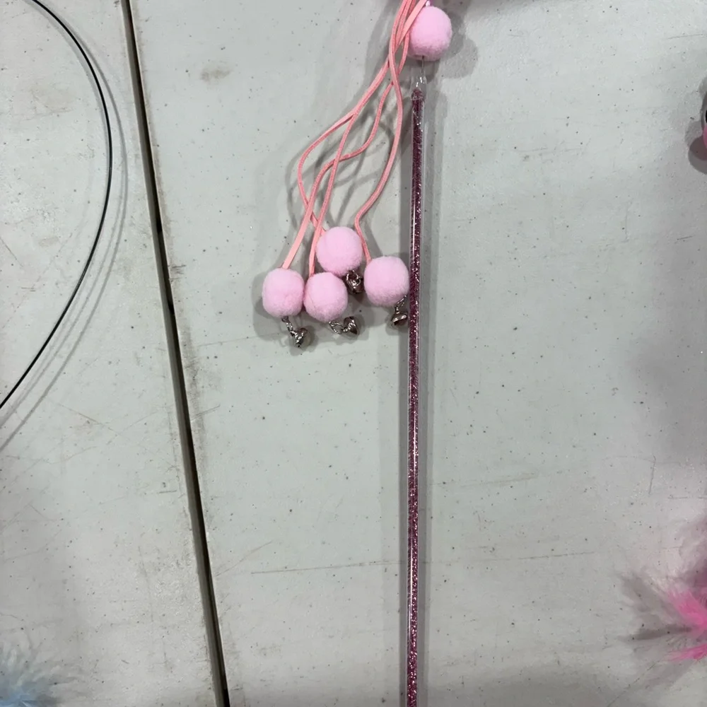 Pink Cat Teaser Wand with Pom Poms